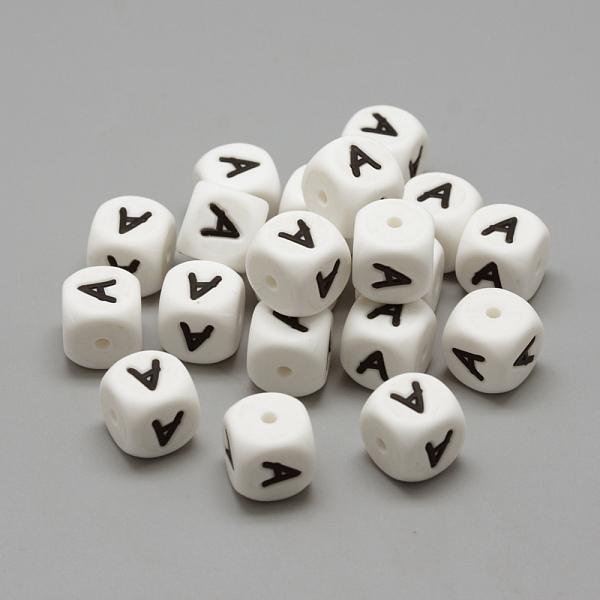 

PandaHall Food Grade Eco-Friendly Silicone Beads, Horizontal Hole, Chewing Beads For Teethers, DIY Nursing Necklaces Making, Letter Style..., White