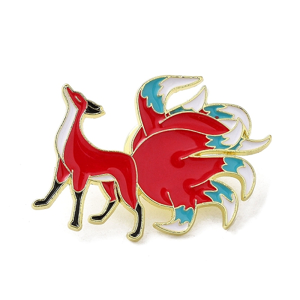 PandaHall Chinese Style Myth Animal Nine Tail Fox Enamel Pins, Light Gold Alloy Brooch for Backpack Clothes Women, Red, 25.5x33x1.5mm...
