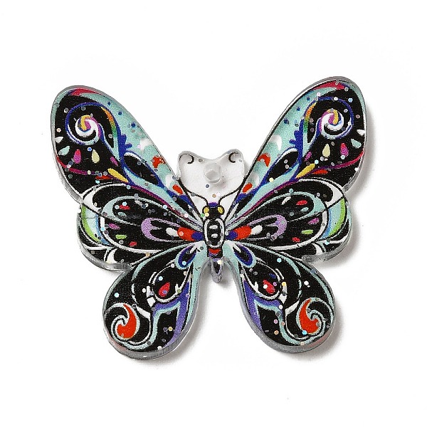

PandaHall Printed Acrylic Pendants, with Sequins, Butterfly Charm, Black, 30.5x34.5x2.5mm, Hole: 1.6mm Acrylic Butterfly Black