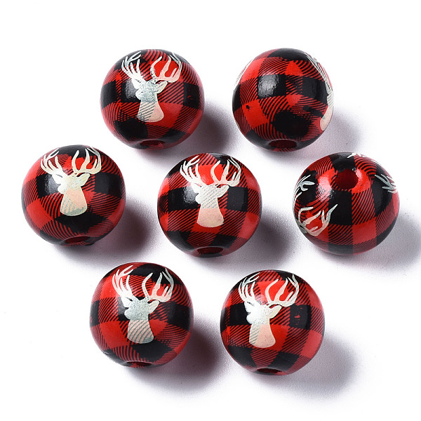 

PandaHall Painted Natural Wood European Beads, Large Hole Beads, Printed, Christmas, Round with Reindeer, Red, 16x15mm, Hole: 4mm Wood Round...