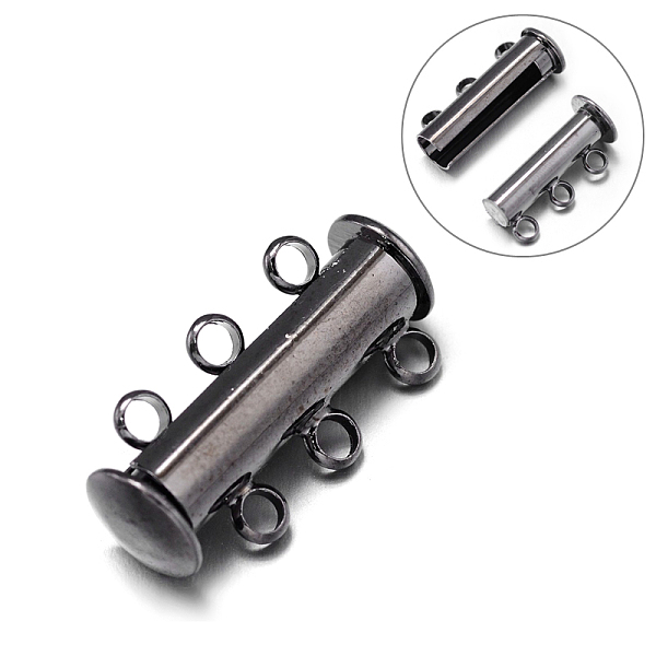 

PandaHall 3-Strands 6-Holes Tube Brass Magnetic Slide Lock Clasps, Nickel Free, Gunmetal, 21x10x6.5mm, Hole: 2mm Brass
