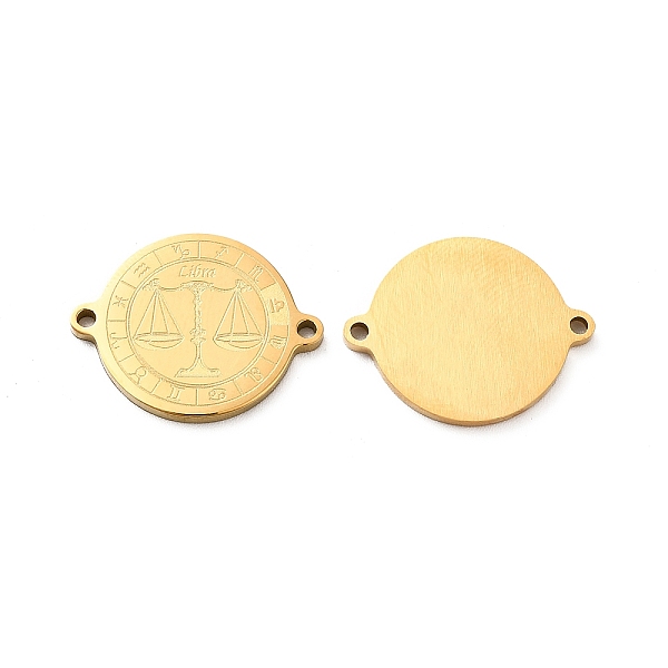 

PandaHall Ion Plating(IP) 304 Stainless Steel Connector Charms, Real 18K Gold Plated, Flat Round with Constellation, Libra, 20x16x1mm, Hole...