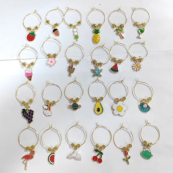 

PandaHall BENECREAT 24Pcs 24 Style Summer Theme Alloy Enamel Wine Glass Charms, Goblet Marker, with Brass Wine Glass Charm Rings, Fruit &..., Multicolor