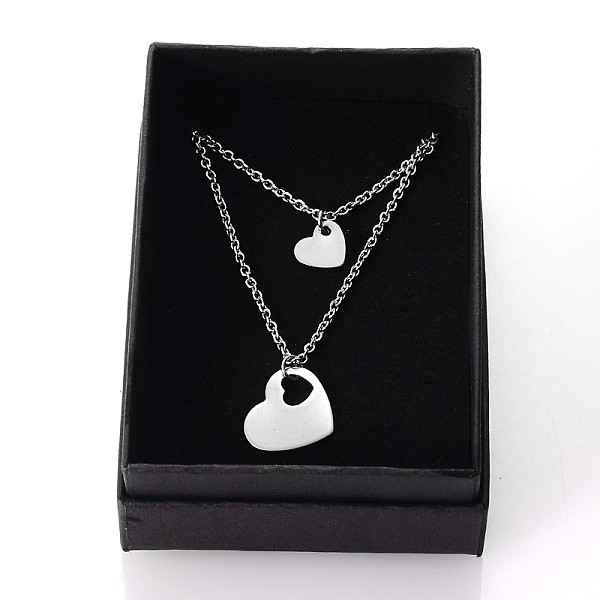 

PandaHall Two Tier Stainless Steel Necklaces, with Heart Pendants and Cable Chains, Stainless Steel Color, 15.9 inch(40.5cm), 1strand/box..., Black