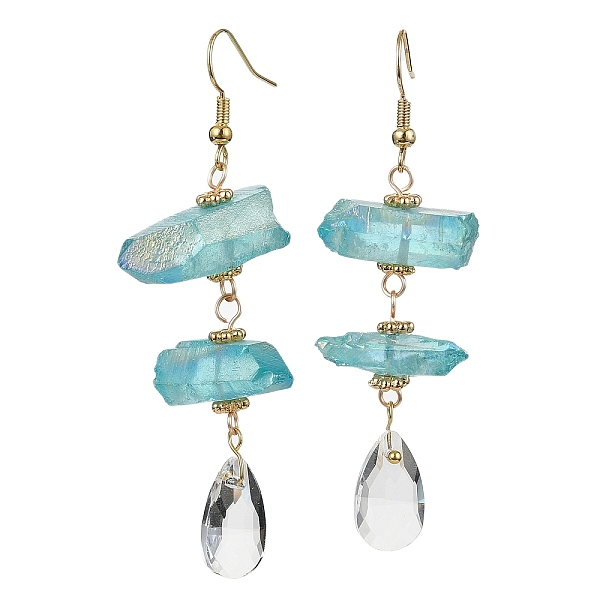 

PandaHall Dyed Natural Quartz Crystal Nugget & Teardrop Dangel Earrings, Real 18K Gold Plated Brass Long Drop Earrings, Light Blue...