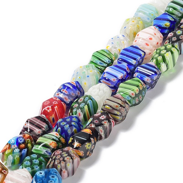 

PandaHall Handmade Millefiori Glass Bead Strands, Faceted, Cuboid, Colorful, 14~16x10~12x10~12mm, Hole: 1mm, about 22~25pcs/strand, 15.7...