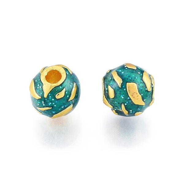 

PandaHall Alloy Enamel Beads, Matte Gold Color, Round, Sea Green, 10mm, Hole: 3mm Alloy+Enamel Round