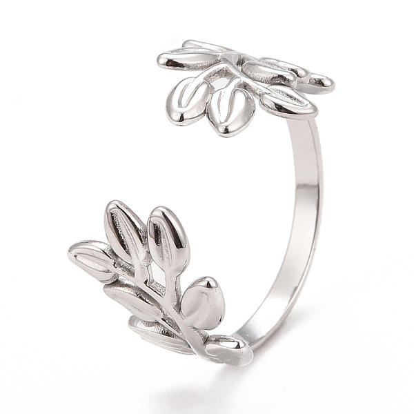 

PandaHall 304 Stainless Steel Leaf Open Cuff Ring for Women, Stainless Steel Color, US Size 6 1/2(16.9mm) 304 Stainless Steel
