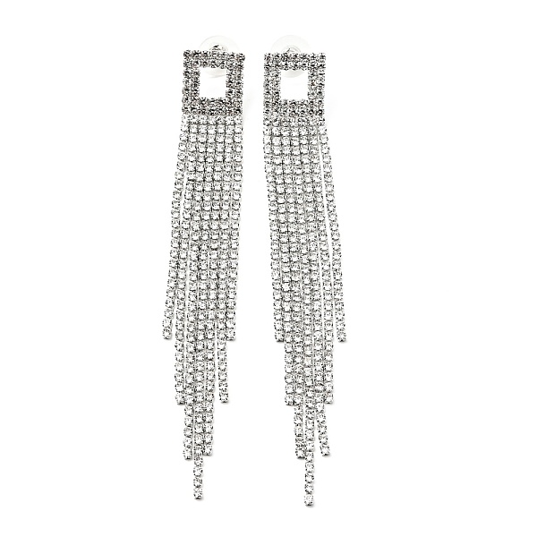 PandaHall Clear Cubic Zirconia & Crystal Rhinestone Long Tassel Dangle Stud Earrings, Brass Earrings with 925 Sterling Silver Pins for Women...
