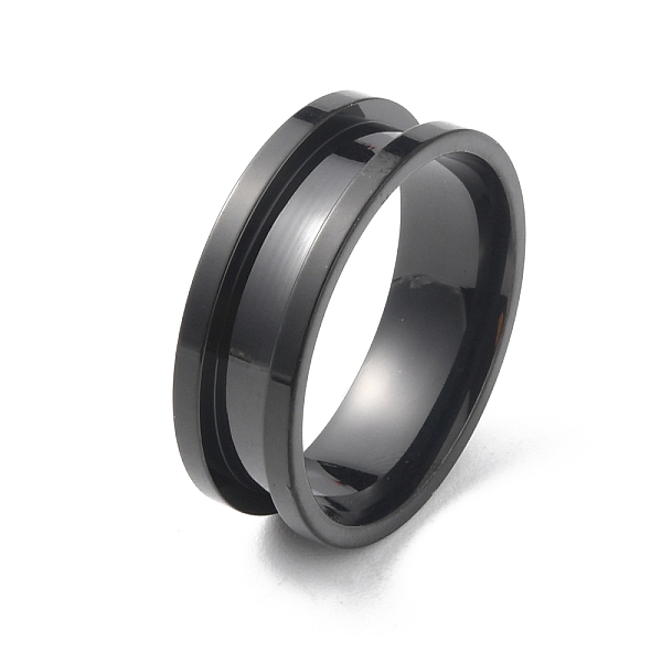 

PandaHall Titanium Steel Grooved Finger Ring, Electrophoresis Black, Inner Diameter: 21mm Titanium Steel
