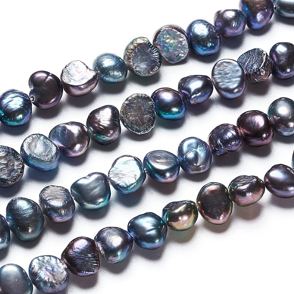 

PandaHall Natural Baroque Pearl Keshi Pearl, Cultured Freshwater Pearl Beads Strands, Two Sides Polished, Dyed, Nuggets, Slate Gray...