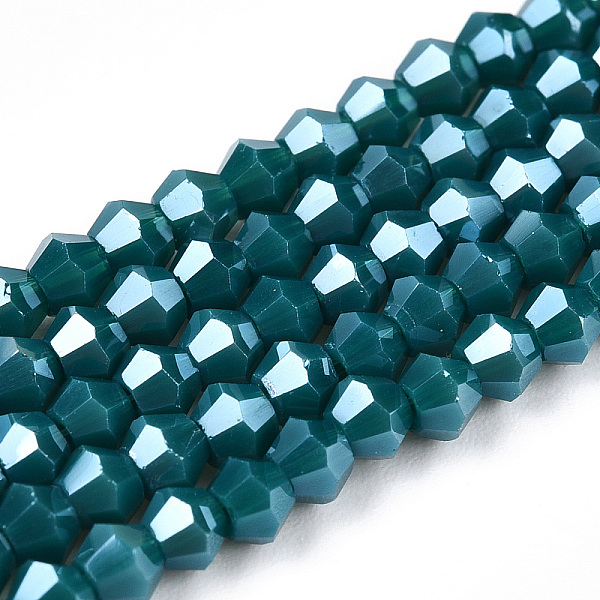 

PandaHall Opaque Solid Color Electroplate Glass Beads Strands, Pearl Luster Plated, Faceted, Bicone, Teal, 3x2.5mm, Hole: 0.7mm, about..., Cyan