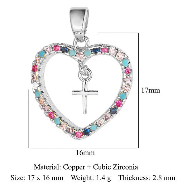 

PandaHall Brass Colorful Cubic Zirconia Pendants, Heart with Cross Charms, Platinum, 17x16x2.8mm Brass+Cubic Zirconia Heart