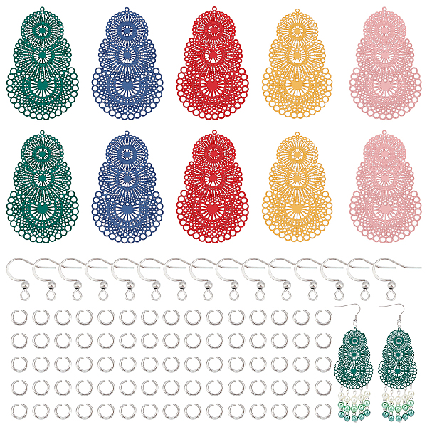 

PandaHall UNICRAFTALE DIY Earring Kits 20pcs 304 Stainless Steel Earring Hooks 20Pcs 5 Colors Boho Earring Filigree Pendants 100pcs Open..., Multicolor