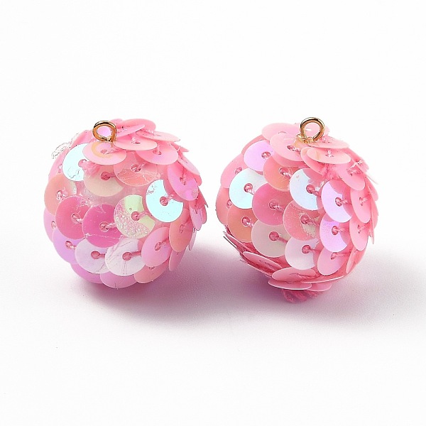 

PandaHall Sparkly Paillette Plastic Pendant Decorations, AB Color Plated, Ball Shape, Pink, 26x21mm, Hole: 1.8mm Plastic Round Pink