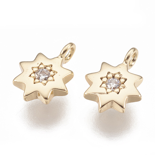 

PandaHall Brass Charms, with Cubic Zirconia, Star, Nickel Free, Real 18K Gold Plated, 8x6x1.5mm, Hole: 1mm Brass+Cubic Zirconia Star Clear