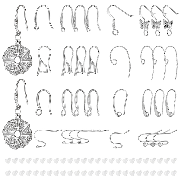 

PandaHall BENECREAT 32pcs 8 styles Brass Earring Hooks, Ear Wire, with Horizontal Loops, for Half Drilled Beads, with 50Pcs Plastic Ear Nuts...