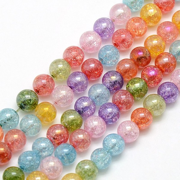 

PandaHall Electroplate AB Color Plated Synthetic Crackle Quartz Round Beads Strands, Dyed & Heated, Mixed Color, 6mm, Hole: 1mm, about..., Multicolor