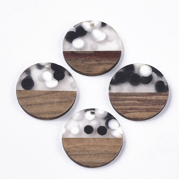 

PandaHall Resin & Walnut Wood Pendants, Flat Round with Spot, Clear, 28x3mm, Hole: 2mm Resin+Wood Flat Round Clear