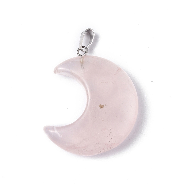 

PandaHall Natural Quartz Crystal Pendants, Moon Charms, with Platinum Tone Brass Findings, 35x27x10mm, Hole: 10x4mm Rose Quartz Moon