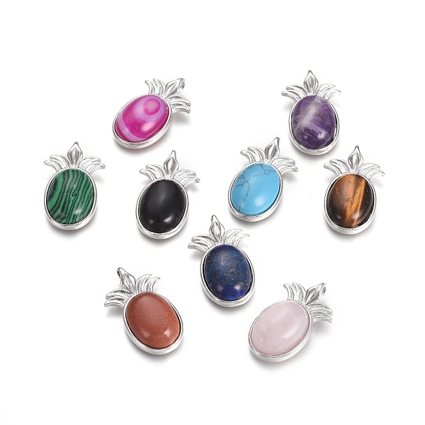 

PandaHall Natural & Synthetic Mixed Gemstone Pendants, with Platinum Tone Brass Findings, Pineapple, 29x17.5x7mm, Hole: 4.5x3.5mm Mixed...