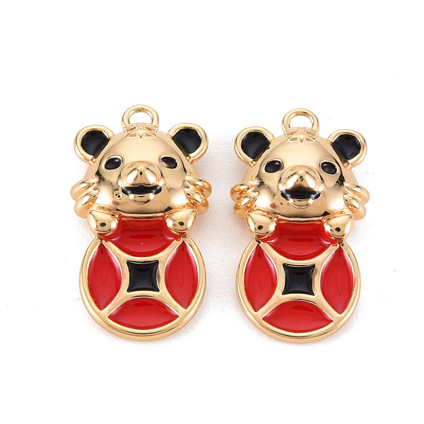 

PandaHall Brass Enamel Pendants, Nickel Free, Real 18K Gold Plated, Tiger with Coins, Red, 20.5x11.5x6mm, Hole: 1.6mm Brass+Enamel Tiger Red