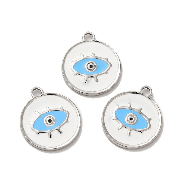 

PandaHall 304 Stainless Steel Enamel Pendants, Flat Round with Evil Eye Charm, Stainless Steel Color, 21.5x18.5x1.5mm, Hole: 2mm Stainless...