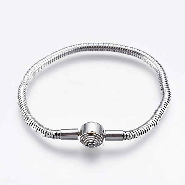 

PandaHall 304 Stainless Steel European Style Bracelet Making, with Clasps, Flat Round, Stainless Steel Color, 6-1/4 inch(160mm), 3mm...