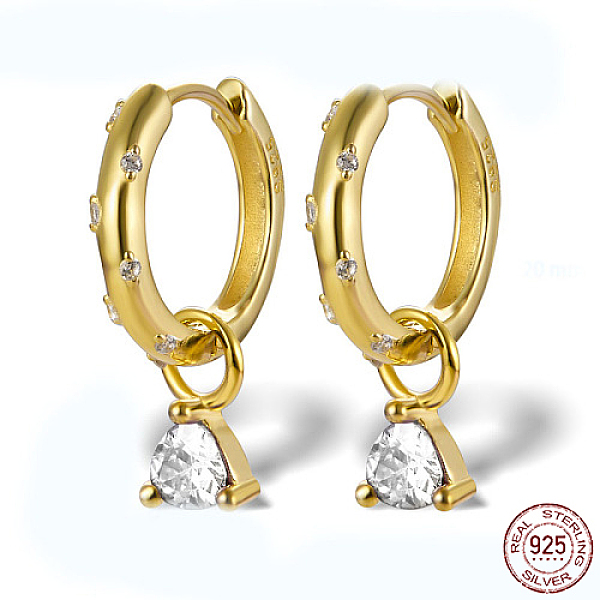 

PandaHall Real 18K Gold Plated 925 Sterling Silver Rhinestone Dangle Hoop Earrings, Triangle, with S925 Stamp, Crystal, 20x4mm Sterling..., Clear