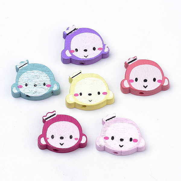 

PandaHall Natural Wood Beads, Dyed, Monkey, Lead Free, Mixed Color, 18x22x5mm, Hole: 2mm, about 678pcs/399g Wood Monkey Multicolor