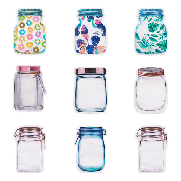 

PandaHall Magibeads 40Pcs 8 Style Reusable Mason Jar Shape Zipper Sealed Bags, Fresh Airtight Seal Food Storage Bags, for Nuts Candy Cookies..., Multicolor