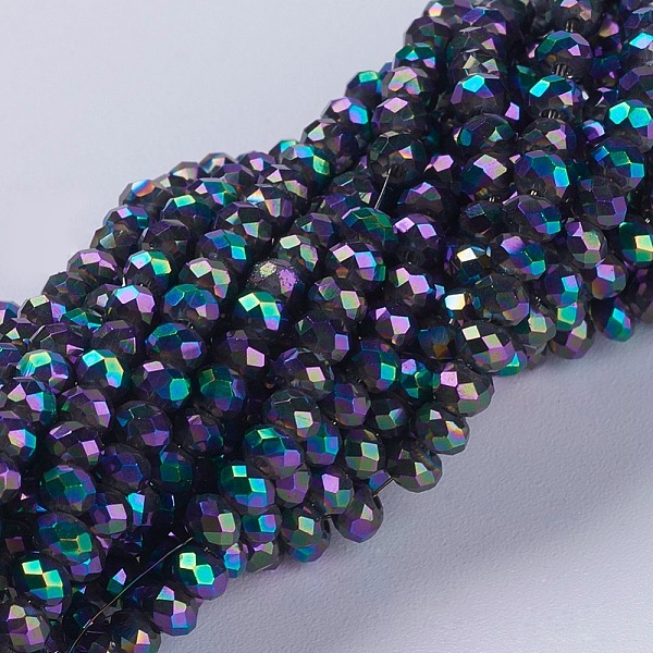 

PandaHall Electroplate Glass Beads Strands, Full Plated, Faceted, Rondelle, Colorful, 3x2mm, Hole: 0.8~1mm, about 185~190pcs/strand, 15.5~16...