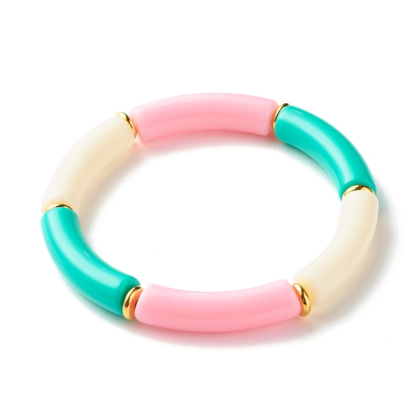 

PandaHall Candy Color Chunky Tube Beads Stretch Bracelet, Acrylic Beads Bracelet for Women, Golden, Pink, Inner Diameter: 2-1/8 inch(5.5cm)...