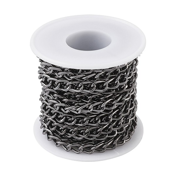 

PandaHall Aluminium Twisted Curb Chains, Unwelded, with Spool, Gunmetal, 10x6.5x1.8mm, 5m/roll Aluminum