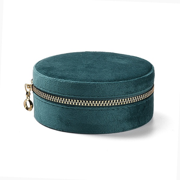 

PandaHall Round Velvet Jewelry Storage Zipper Boxes, Portable Travel Jewelry Case for Rings Earrings Bracelets Storage, Teal, 10.5x4.5cm..., Cyan