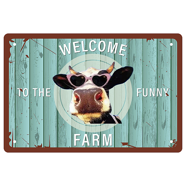 PandaHall CREATCABIN Welcome to The Funny Farm Cow Sign Metal Tin Signs Retro Vintage Poster Wall Decor Garage Farmhouse Garden Bar Club...