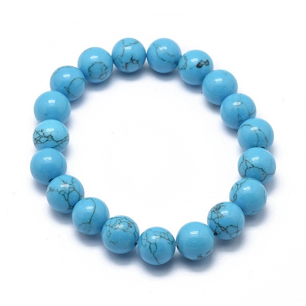 

PandaHall Synthetic Turquoise Jasper Bead Stretch Bracelets, Round, 2 inch~2-1/8 inch(5.2~5.5cm), Bead: 10mm Synthetic Turquoise
