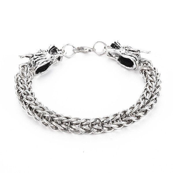 

PandaHall Men's Alloy Wheat Chain Bracelets, Dragon, Antique Silver, 3/8 inch(0.9cm), Inner Diameter: 2-3/8 inch(6cm) Alloy