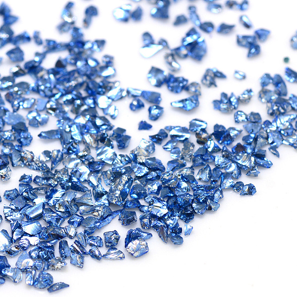 

PandaHall Piezo Glass Beads, No Hole Beads, Chip, Royal Blue, 0.6~1x0.6~1mm, about 440~450g/bag Glass Chip