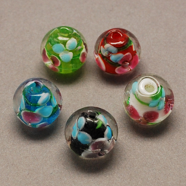 

PandaHall Handmade Lampwork Beads, Round, Mixed Color, 12mm, Hole: 2mm Lampwork Round Multicolor