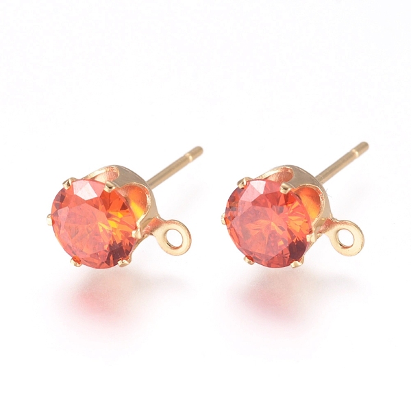 

PandaHall Brass Stud Earring Findings, with 316 Surgical Stainless Steel Pin, Cubic Zirconia and Loop, Long-Lasting Plated, Flat Round, Real...