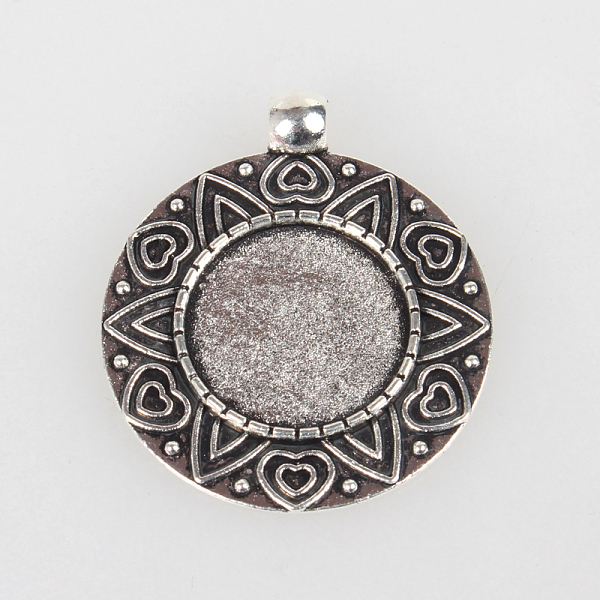 

PandaHall Vintage Tibetan Style Alloy Carved Heart Pendant Cabochon Bezel Settings, Cadmium Free & Lead Free, Antique Silver, Flat Round...