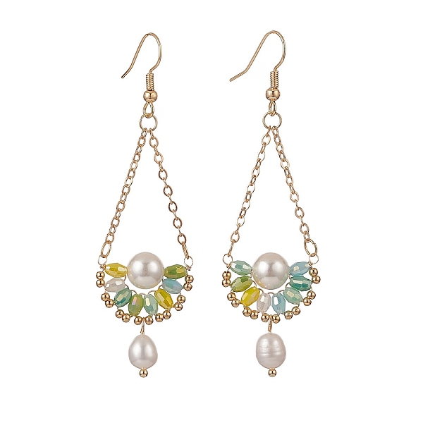 

PandaHall Natural Pearl & Glass Teardrop with Flower Dangle Earrings, Golden Brass Jewelry for Women, Yellow Green, 74mm, Pin: 0.5mm Pearl...