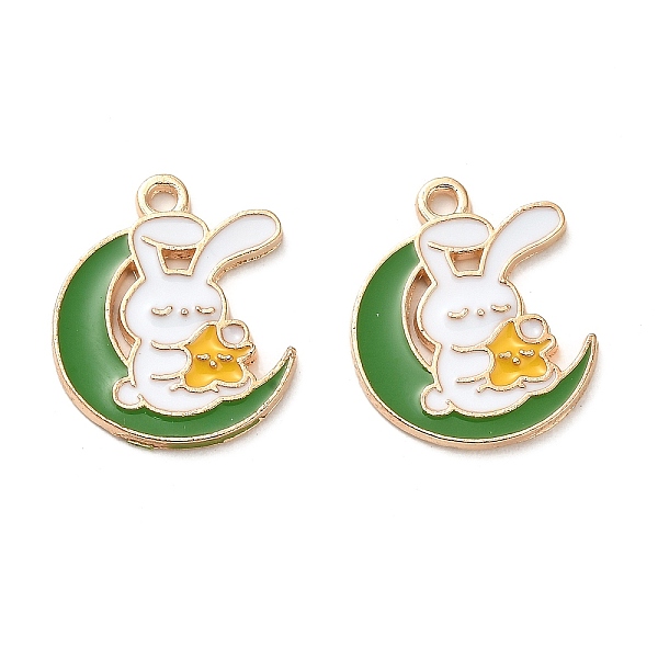 

PandaHall Alloy Enamel Pendants, Light Gold, Moon with Rabbit Charm, Lime Green, 18x15x1.5mm, Hole: 1.4mm Alloy+Enamel Moon