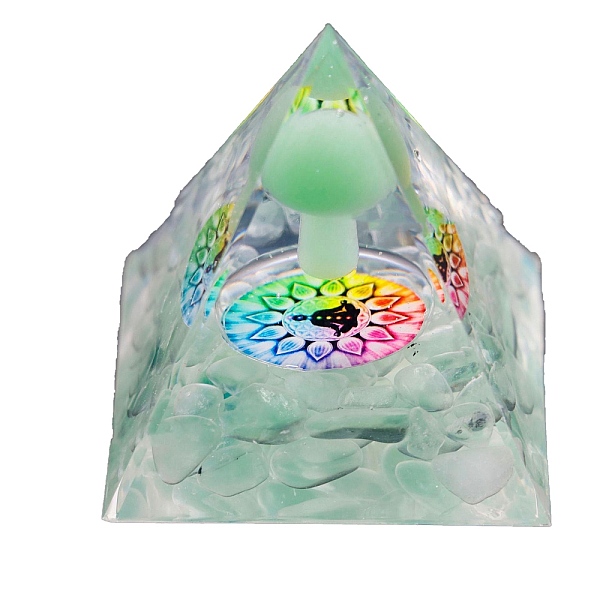 

PandaHall Orgonite Pyramid Resin Energy Generators, Reiki Cat Eye & Natural Green Aventurine Mushroom Inside for Home Office Desk Decoration...