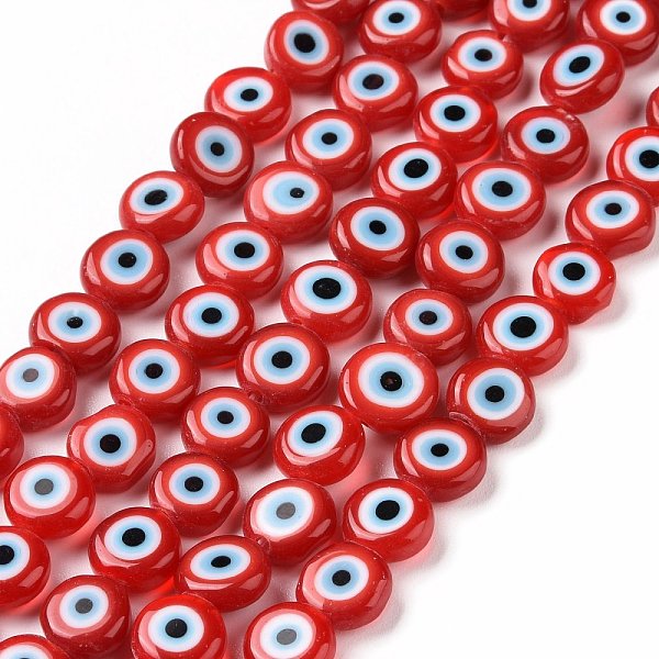 

PandaHall Handmade Evil Eye Lampwork Flat Round Bead Strands, Red, 6x3mm, Hole: 1mm, about 65pcs/strand, 14 inch Lampwork Evil Eye Red