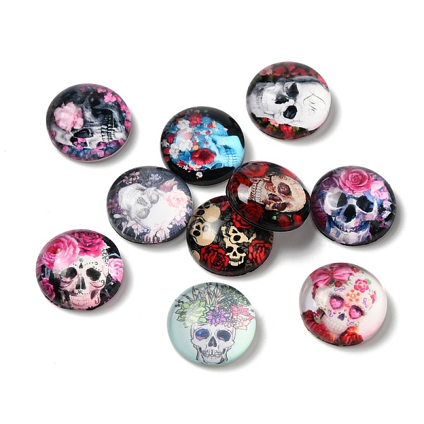 

PandaHall Glass Cabochons, Half Round/Dome, Skull, 12x4.5mm, 10pcs/set Glass Skull