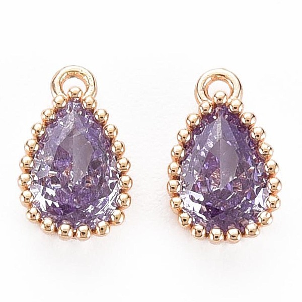 

PandaHall Brass Inlaid Cubic Zirconia Charms, Nickel Free, Long-Lasting Plated, Real 18K Gold Plated, Teardrop, Medium Orchid, 8x5x2mm, Hole...