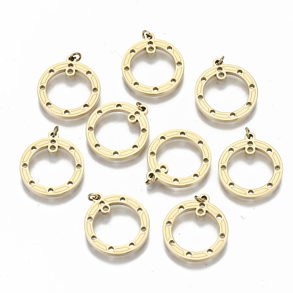 

PandaHall 304 Stainless Steel Chandelier Component Links, with Jump Rings, Laser Cut, Round Ring, Real 14K Gold Plated, 16.5x15x1.3mm, Jump...