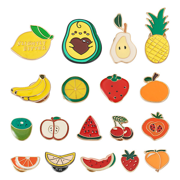 

PandaHall Yilisi 17pcs 17 style Strawberry & Lemon & Banana & Avocado Enamel Pin, Fruit Alloy Badges for Backpack Clothes, Light Gold..., Multicolor